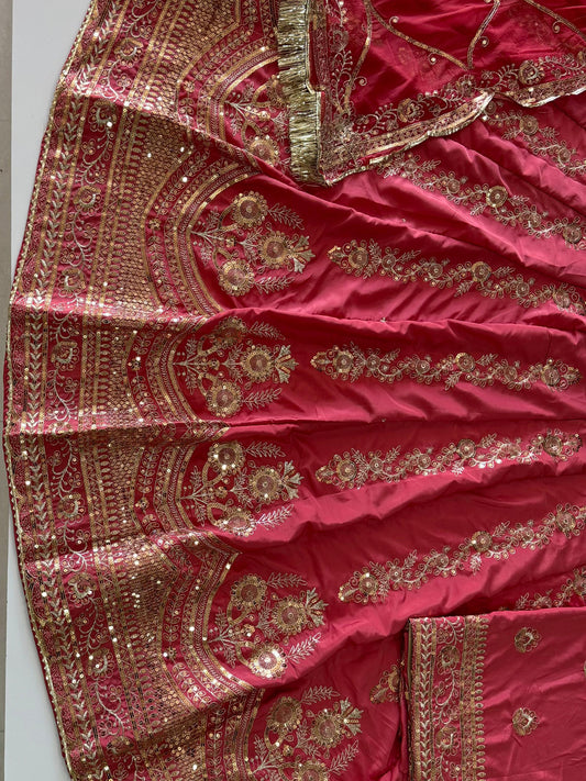 4 Meter flare Heavy Silk Crepe wedding Rajputi Poshak In Gajri color -91775