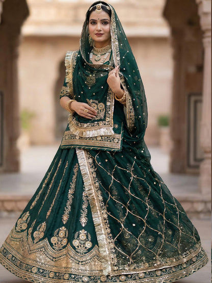 4 Meter flare Heavy Silk Crepe wedding Rajputi Poshak In Blue color -91777