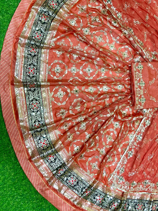 4 Meter flare Gold crush Vintage style Wedding Rajputi Poshak in Orange color-91783