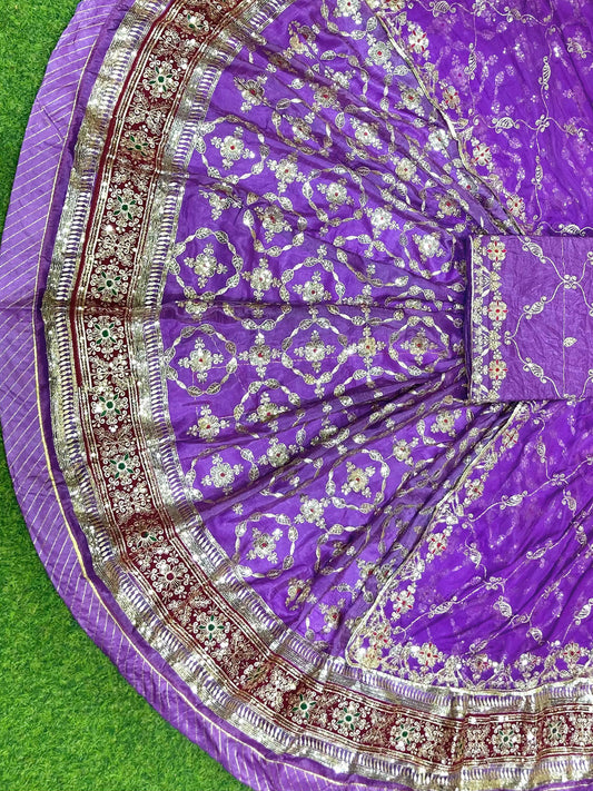 4 Meter flare Gold crush Vintage style Wedding Rajputi Poshak in Purple color-91781