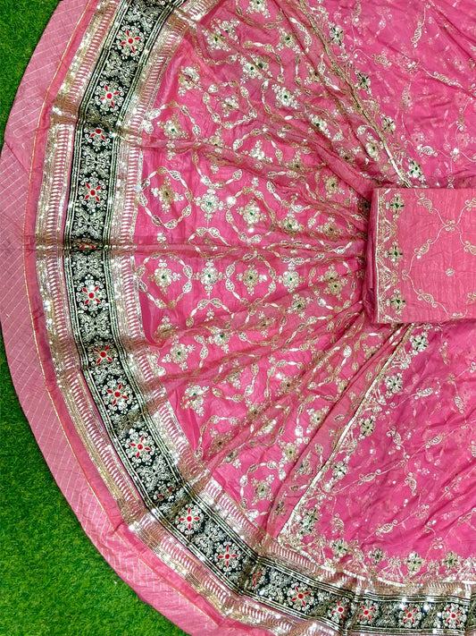 4 Meter flare Gold crush Vintage style Wedding Rajputi Poshak in Pink Rani color -91779