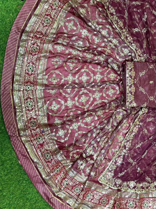 4 Meter flare Gold crush Vintage style Wedding Rajputi Poshak in Brown color -91778