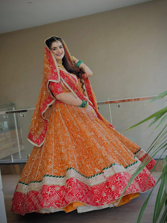 7 Meter Flare Georgette Vintage Style Mehndi Sangeet Rajputi Poshak in Yellow Color-91789