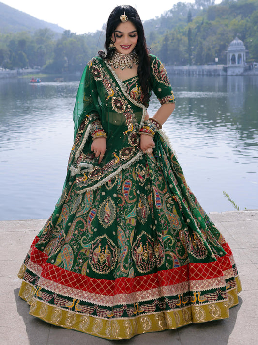 Vintage Rajputi Poshak for Brides – Green Georgette with 7 Meter Flare-91791