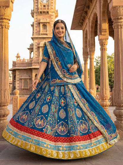 Vintage Rajputi Poshak for Brides – Blue Georgette with 7 Meter Flare-91793