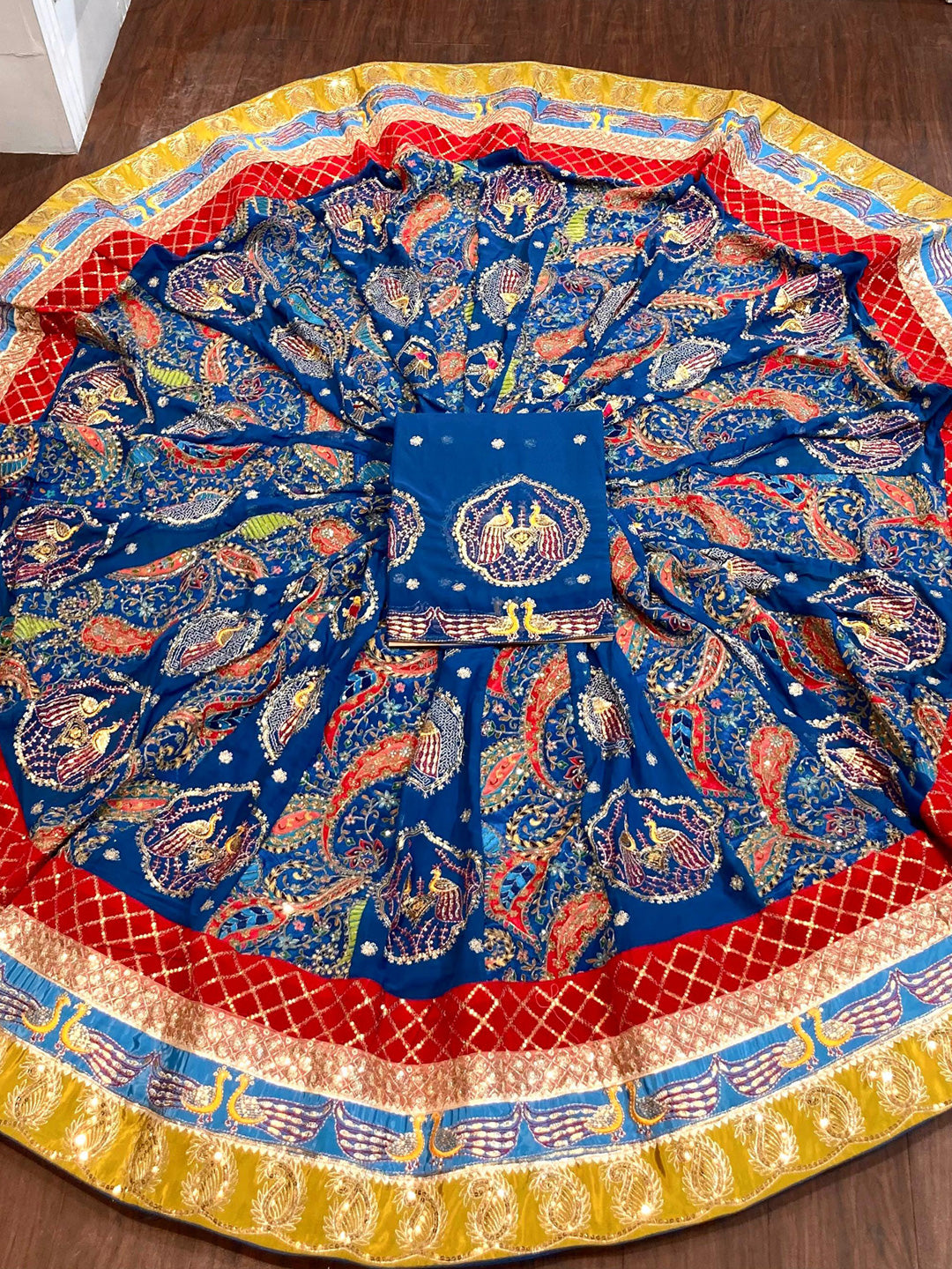 Vintage Rajputi Poshak for Brides – Blue Georgette with 7 Meter Flare-91793