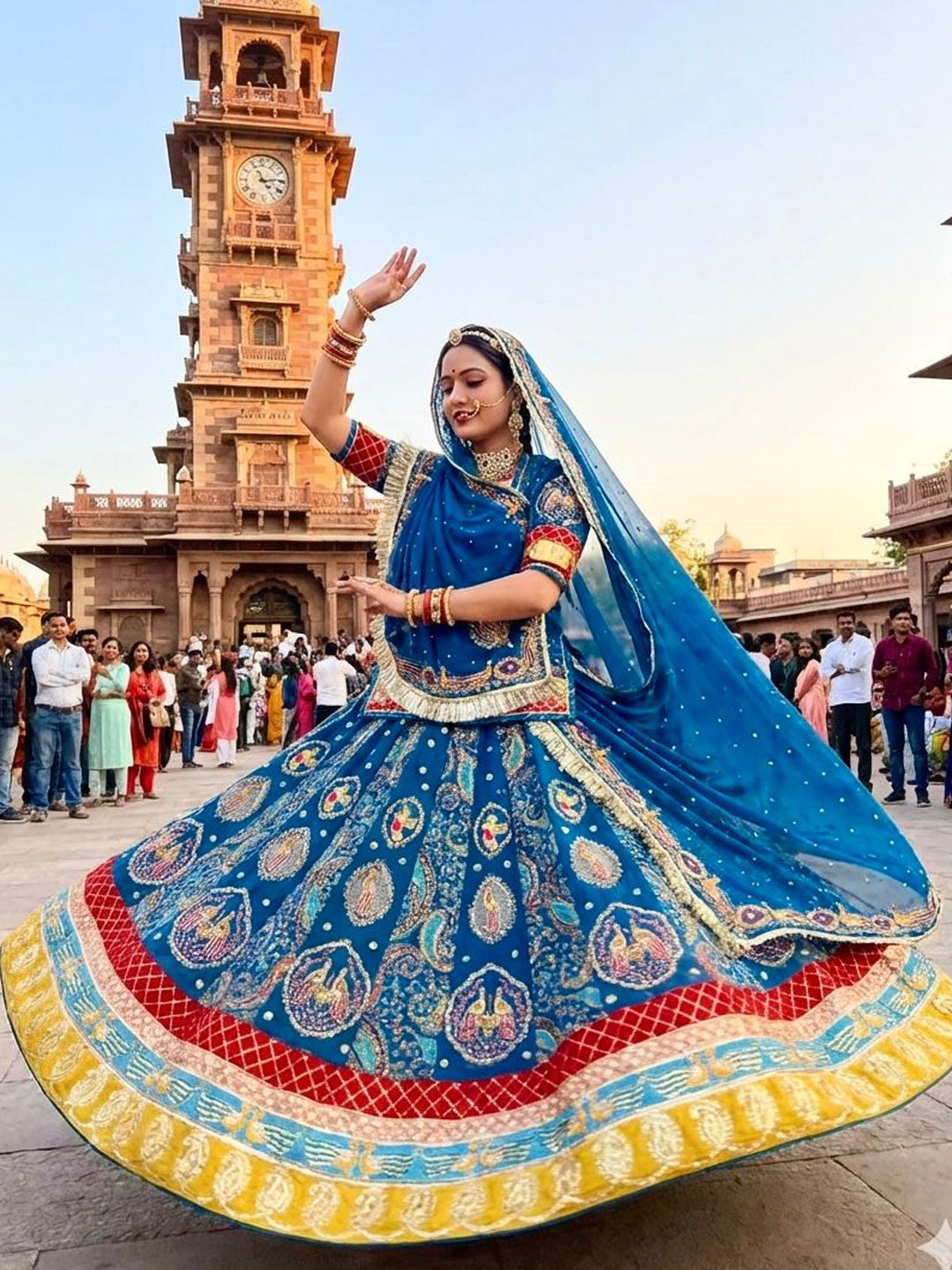 Vintage Rajputi Poshak for Brides – Blue Georgette with 7 Meter Flare-91793