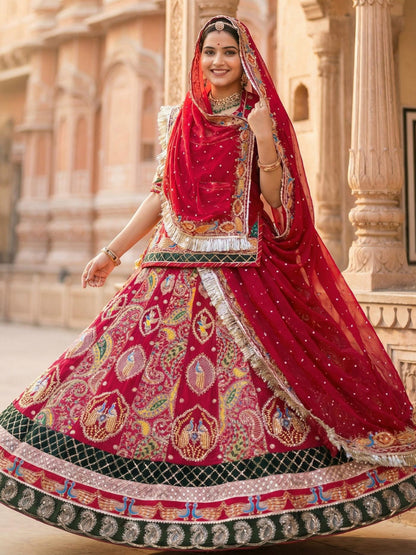 Vintage Rajputi Poshak for Brides – Red Georgette with 7 Meter Flare-91794
