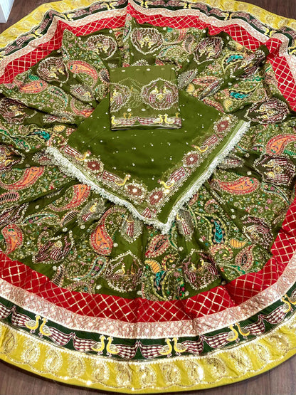 Vintage Rajputi Poshak for Brides – Green Georgette with 7 Meter Flare-91792
