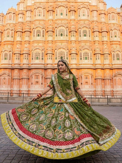 Vintage Rajputi Poshak for Brides – Green Georgette with 7 Meter Flare-91792