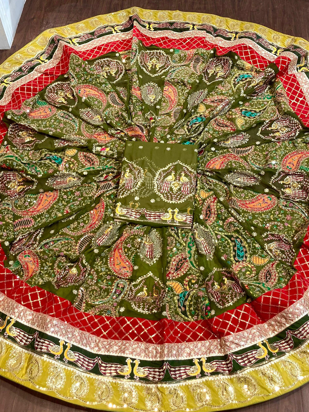 Vintage Rajputi Poshak for Brides – Green Georgette with 7 Meter Flare-91792