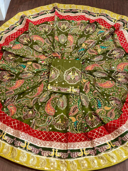 Vintage Rajputi Poshak for Brides – Green Georgette with 7 Meter Flare-91792