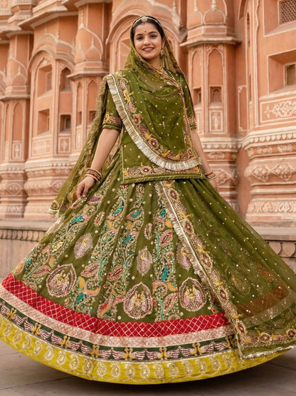 Vintage Rajputi Poshak for Brides – Green Georgette with 7 Meter Flare-91792