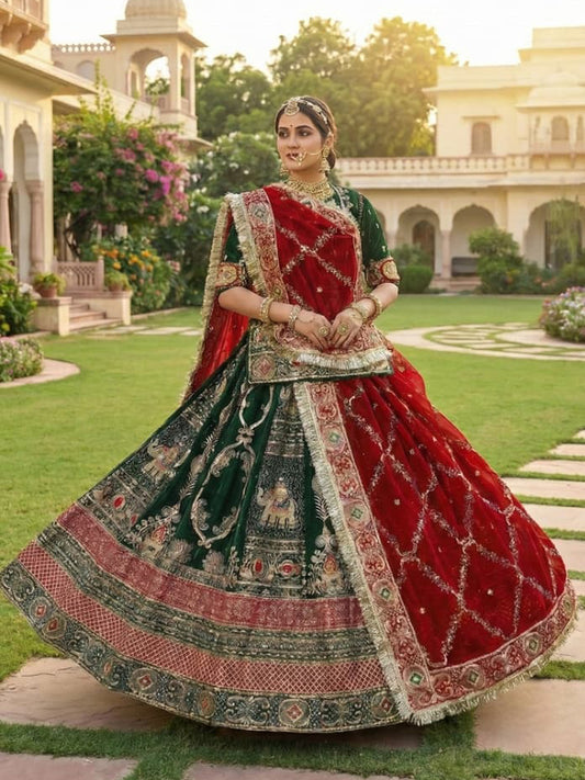 Premium Georgette Contrast Rajputi Poshak Blue – 7 Meter Flare Bridal Gher-91845