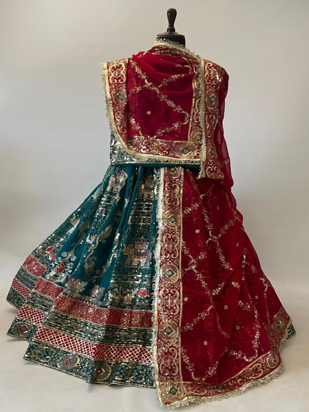 Premium Georgette Contrast Rajputi Poshak Blue – 7 Meter Flare Bridal Gher-91845