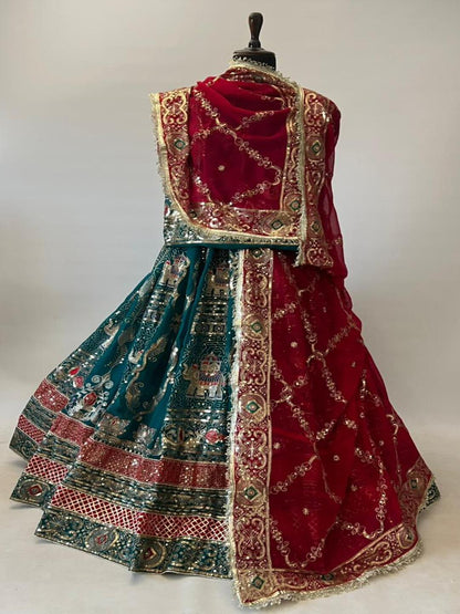Premium Georgette Contrast Rajputi Poshak Blue – 7 Meter Flare Bridal Gher-91845