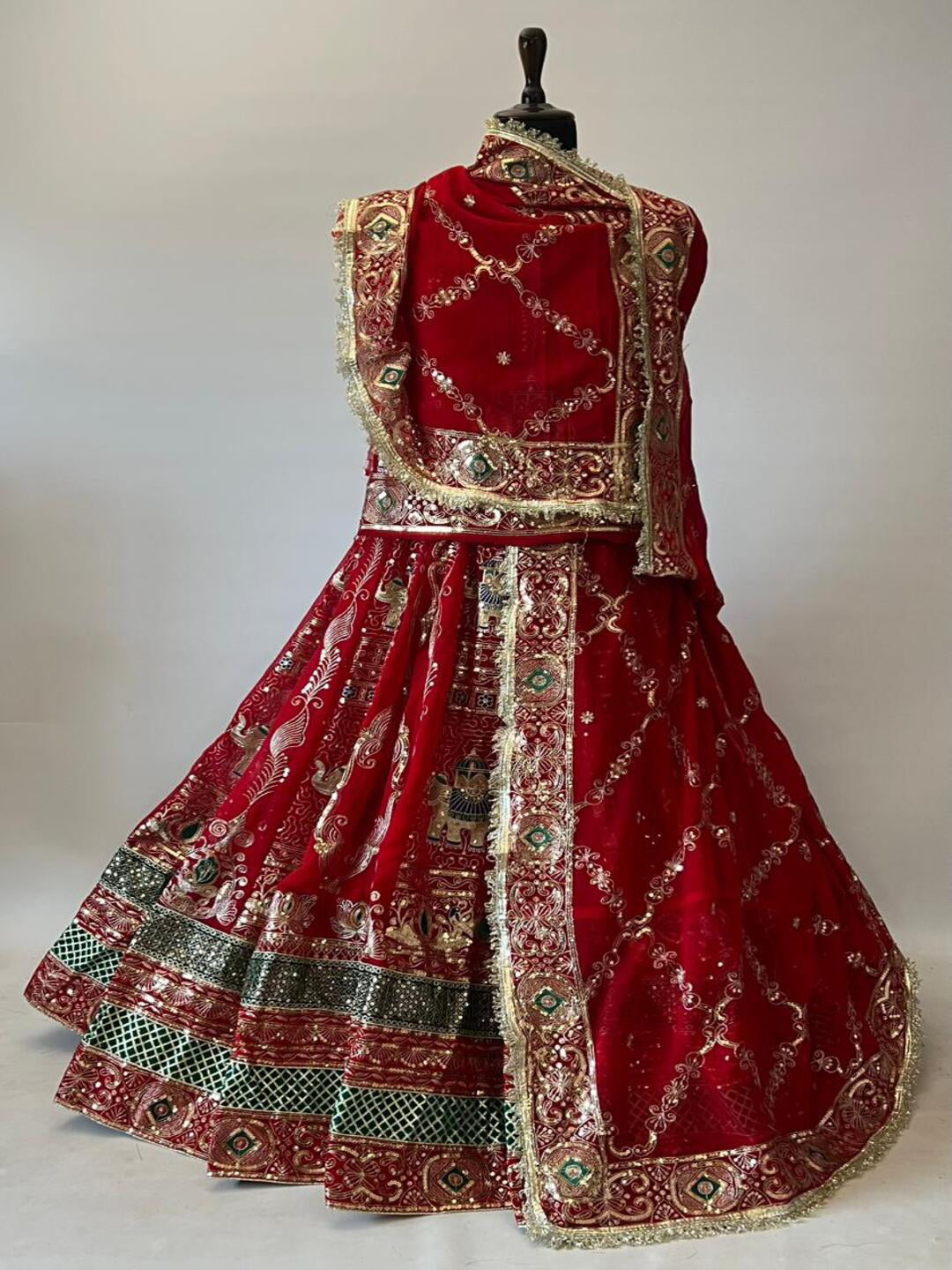Premium Georgette Contrast Rajputi Poshak in Red – 7 Meter Flare Bridal Gher-91841
