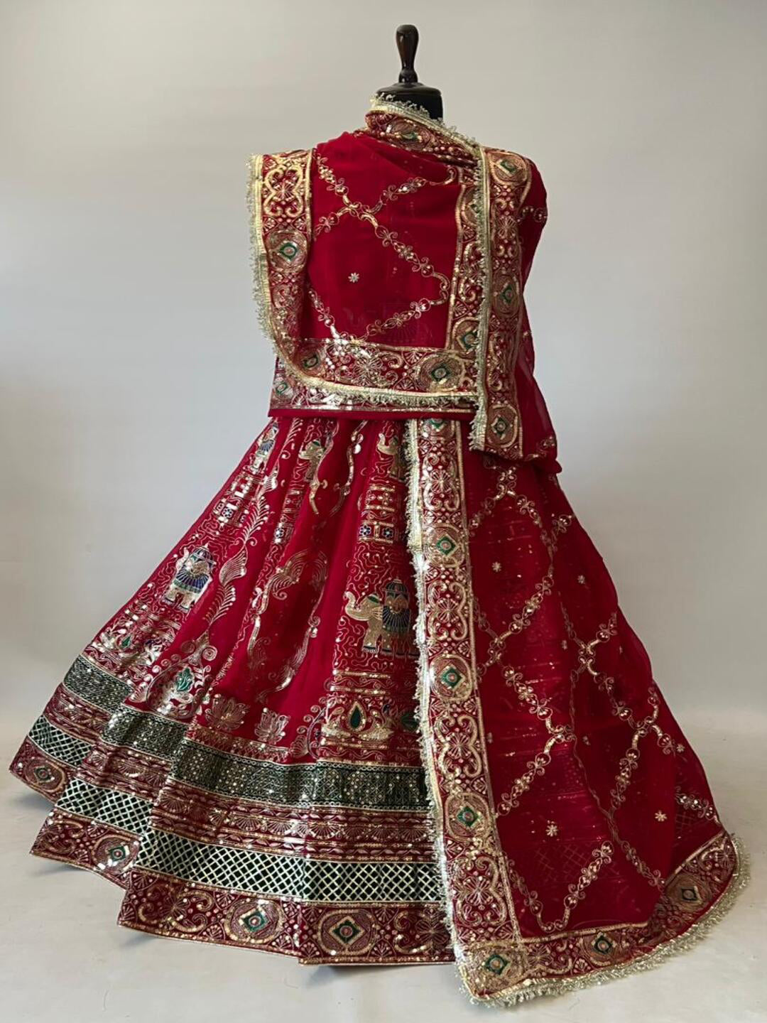 Premium Georgette Contrast Rajputi Poshak in Red – 7 Meter Flare Bridal Gher-91841