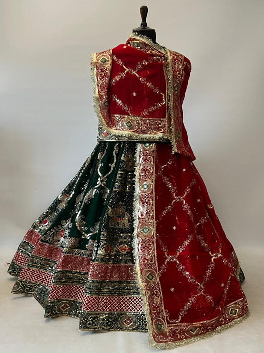 Premium Georgette Contrast Rajputi Poshak Blue – 7 Meter Flare Bridal Gher-91844