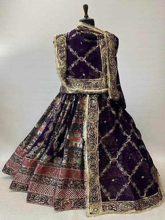 Premium Georgette Contrast Rajputi Poshak Blue – 7 Meter Flare Bridal Gher-91843