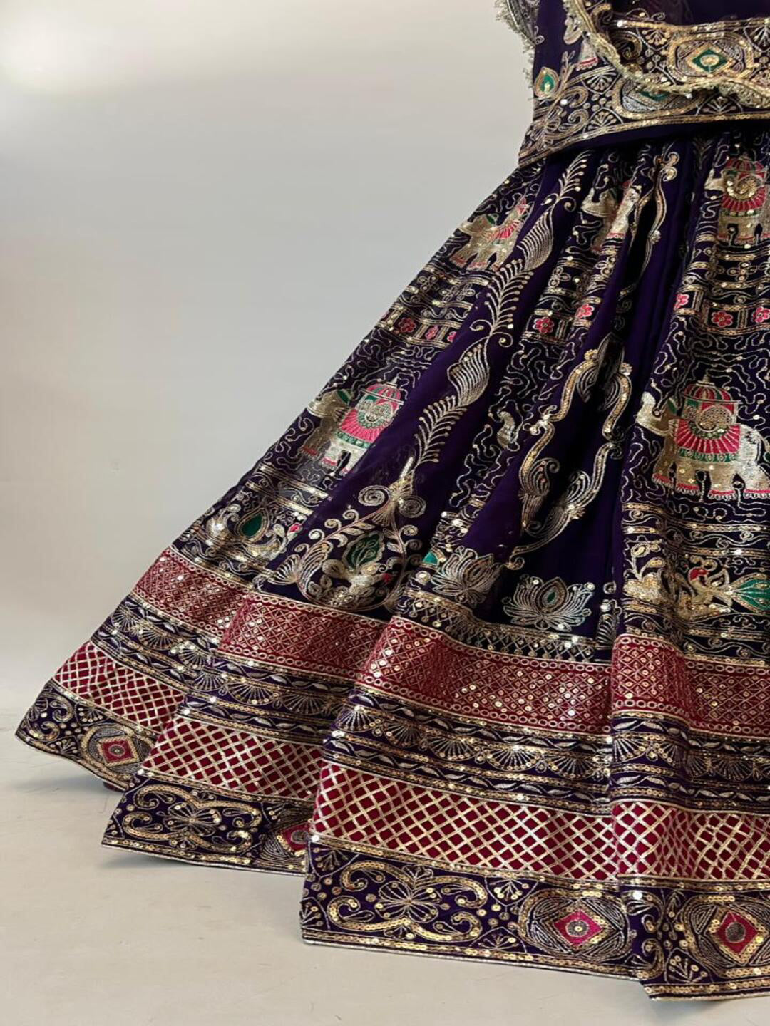 Premium Georgette Contrast Rajputi Poshak Blue – 7 Meter Flare Bridal Gher-91843