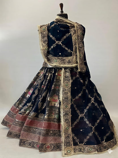 Premium Georgette Contrast Rajputi Poshak Blue – 7 Meter Flare Bridal Gher-91843