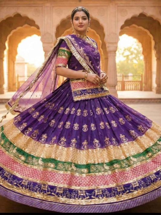 5 Meter Flare Fendy Silk Vintage Rajputi Poshak Pink Wedding Party Wear Designer Outfit for Women-91833