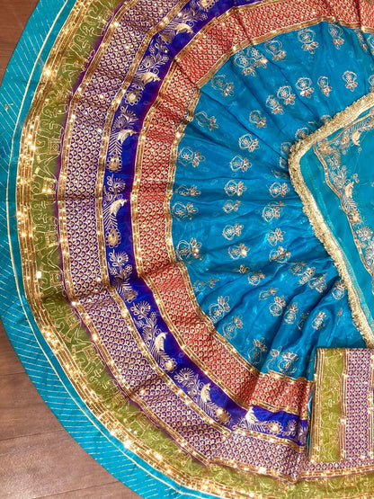 5 Meter Flare Fendy Silk Vintage Rajputi Poshak Blue Wedding Party Wear Designer Outfit for Women-91834