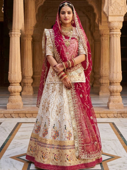 Premium White Fendi Silk Rajputi Poshak – 5 Meter Flare Wedding Wear for Women-91878