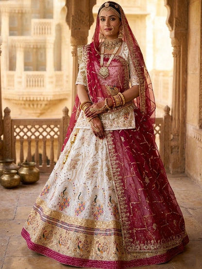 Premium White Fendi Silk Rajputi Poshak – 5 Meter Flare Wedding Wear for Women-91880