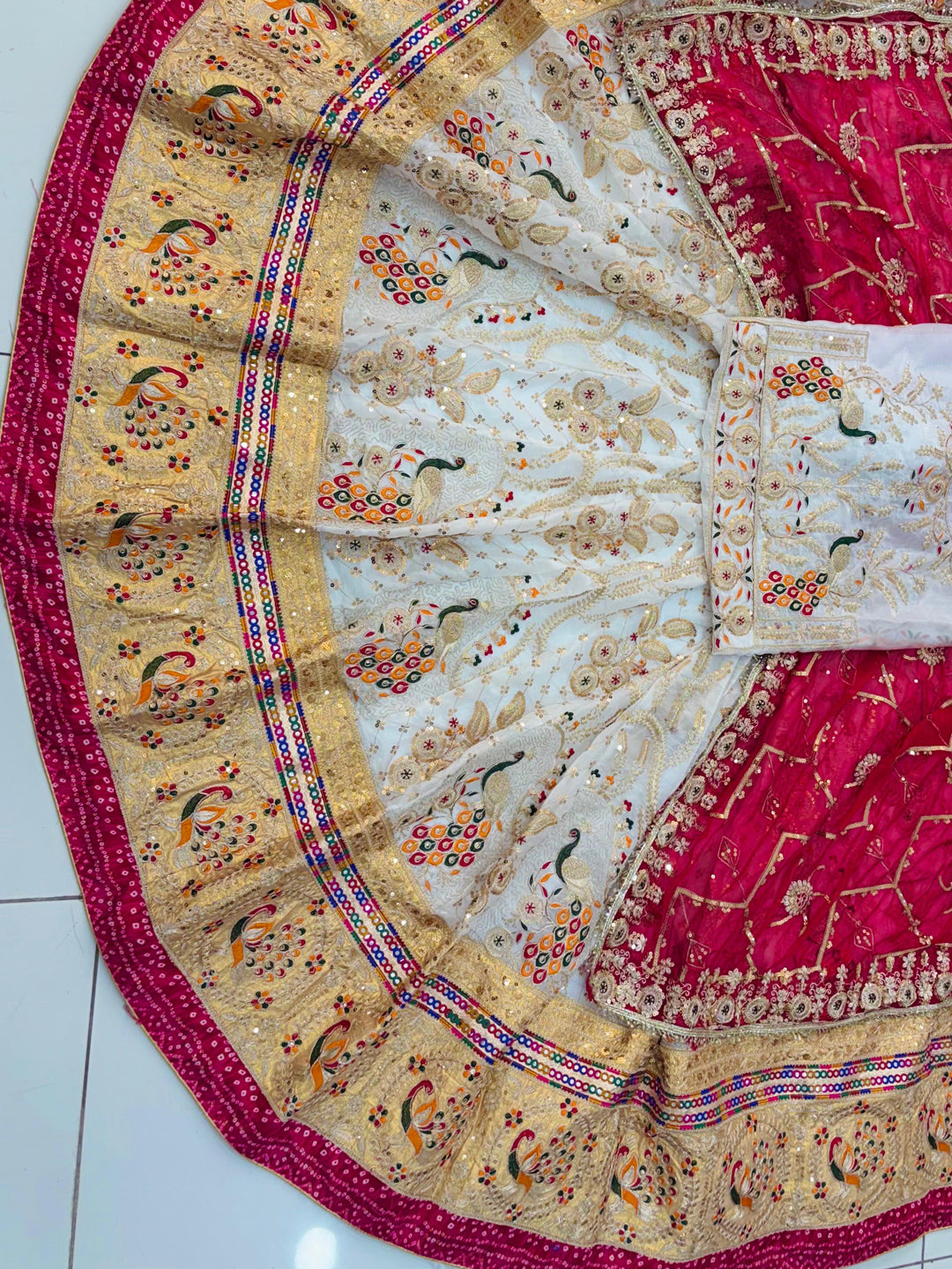Premium White Fendi Silk Rajputi Poshak – 5 Meter Flare Wedding Wear for Women-91878