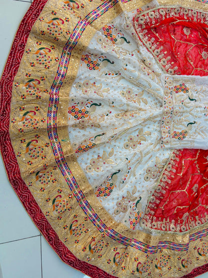 Premium White Fendi Silk Rajputi Poshak – 5 Meter Flare Wedding Wear for Women-91879