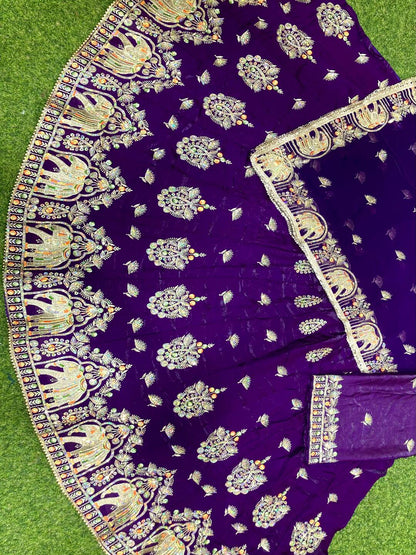 4 Meter Flare Fendy Silk Rajputi Poshak Purple Wedding Party Wear Designer Outfit for Women -91832