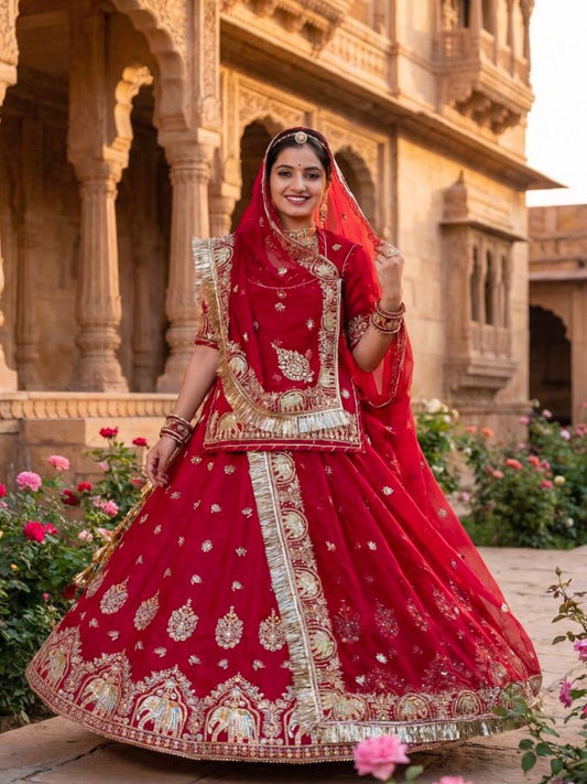 4 Meter Flare Fendy Silk Rajputi Poshak Pink Wedding Party Wear Designer Outfit for Women -91831