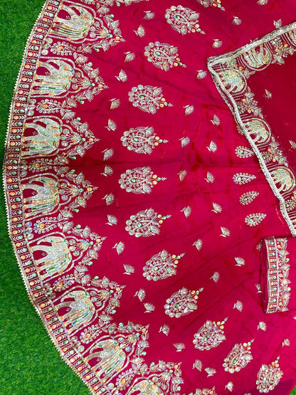 4 Meter Flare Fendy Silk Rajputi Poshak Pink Wedding Party Wear Designer Outfit for Women -91831