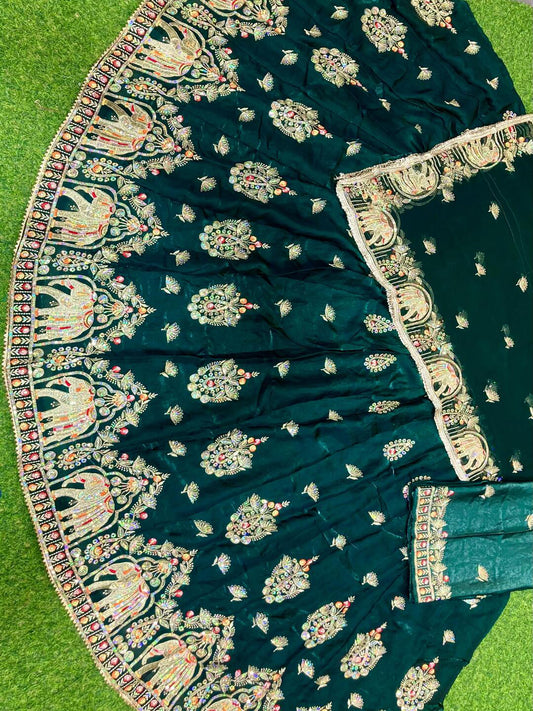 4 Meter Flare Fendy Silk Rajputi Poshak Blue Wedding Party Wear Designer Outfit for Women -91830