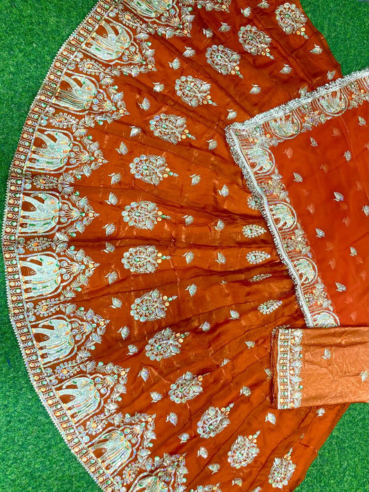 4 Meter Flare Fendy Silk Rajputi Poshak orange Wedding Party Wear Designer Outfit for Women -91829