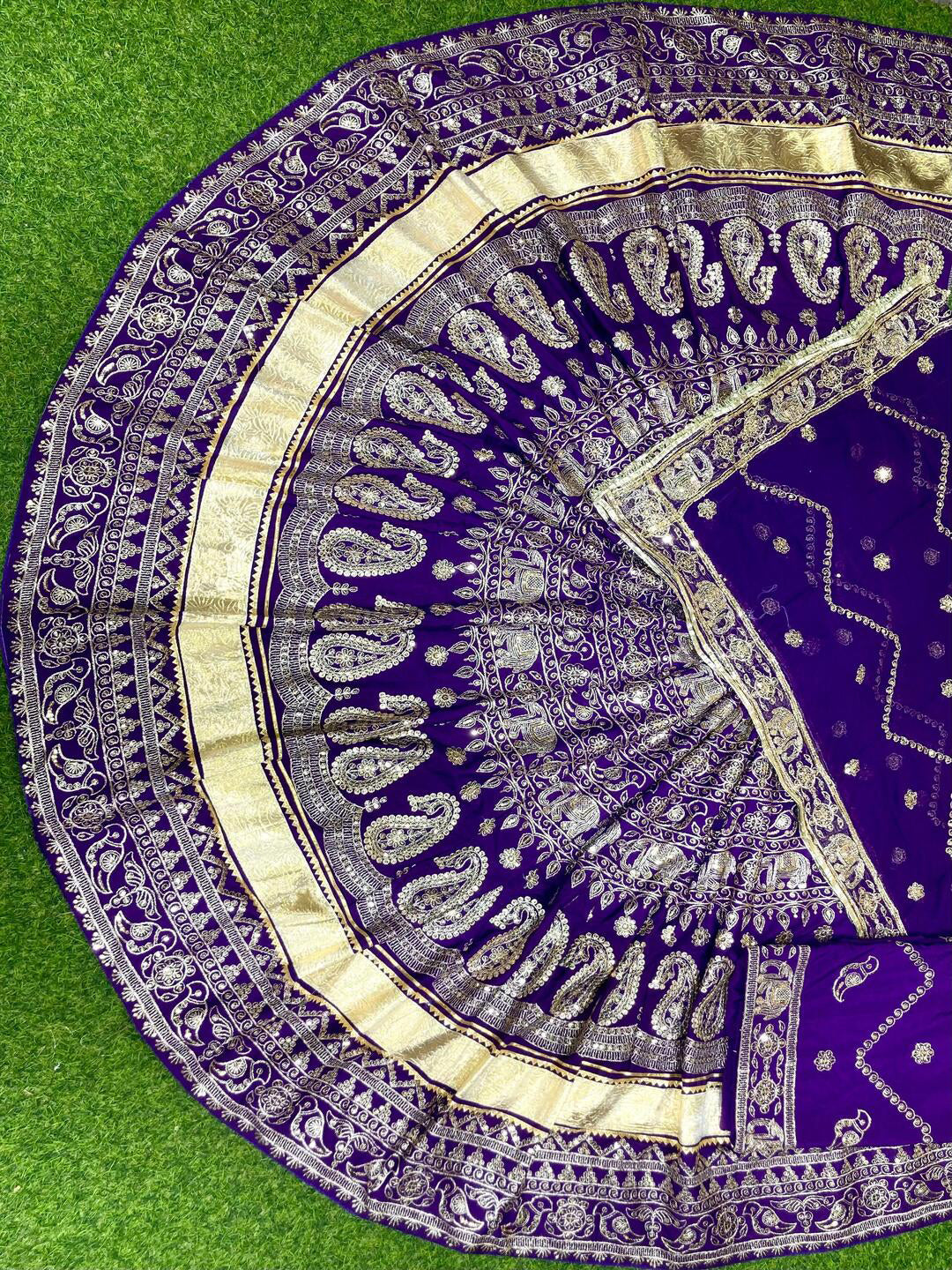 4 Meter Flare Heavy Crepe Silk Rajputi Poshak Purple Wedding Party Wear Designer Outfit for Women -91825