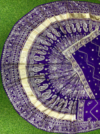 4 Meter Flare Heavy Crepe Silk Rajputi Poshak Purple Wedding Party Wear Designer Outfit for Women -91825