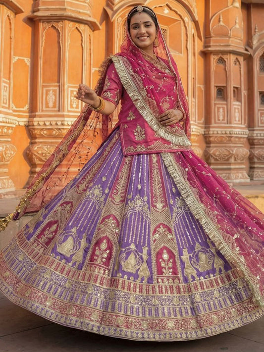 Double Shaded Heavy Silk Wedding Partywear Rajputi Poshak in Purple color-91814
