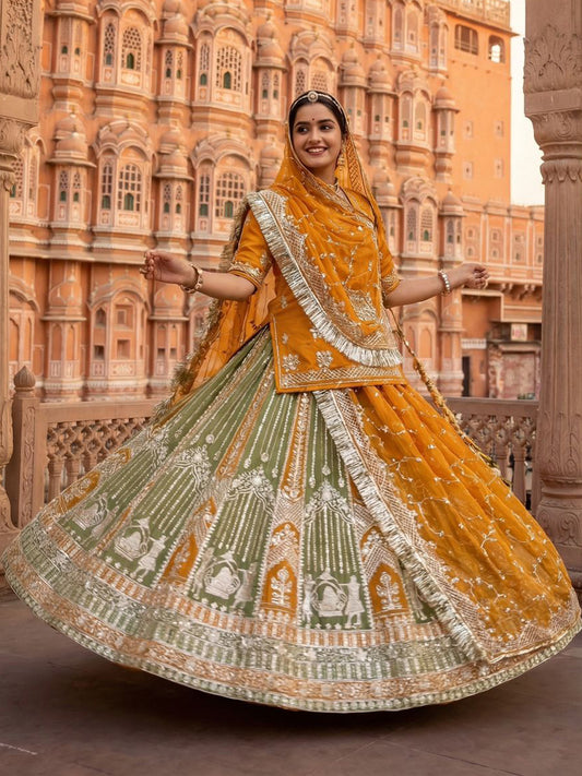 Double Shaded Heavy Silk Wedding Partywear Rajputi Poshak in Orange color-91813