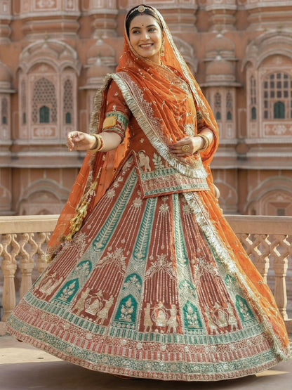 Double Shaded Heavy Silk Wedding Partywear Rajputi Poshak in Orange color-91812