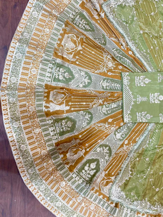 Double Shaded Heavy Silk Wedding Partywear Rajputi Poshak in Green color-91811