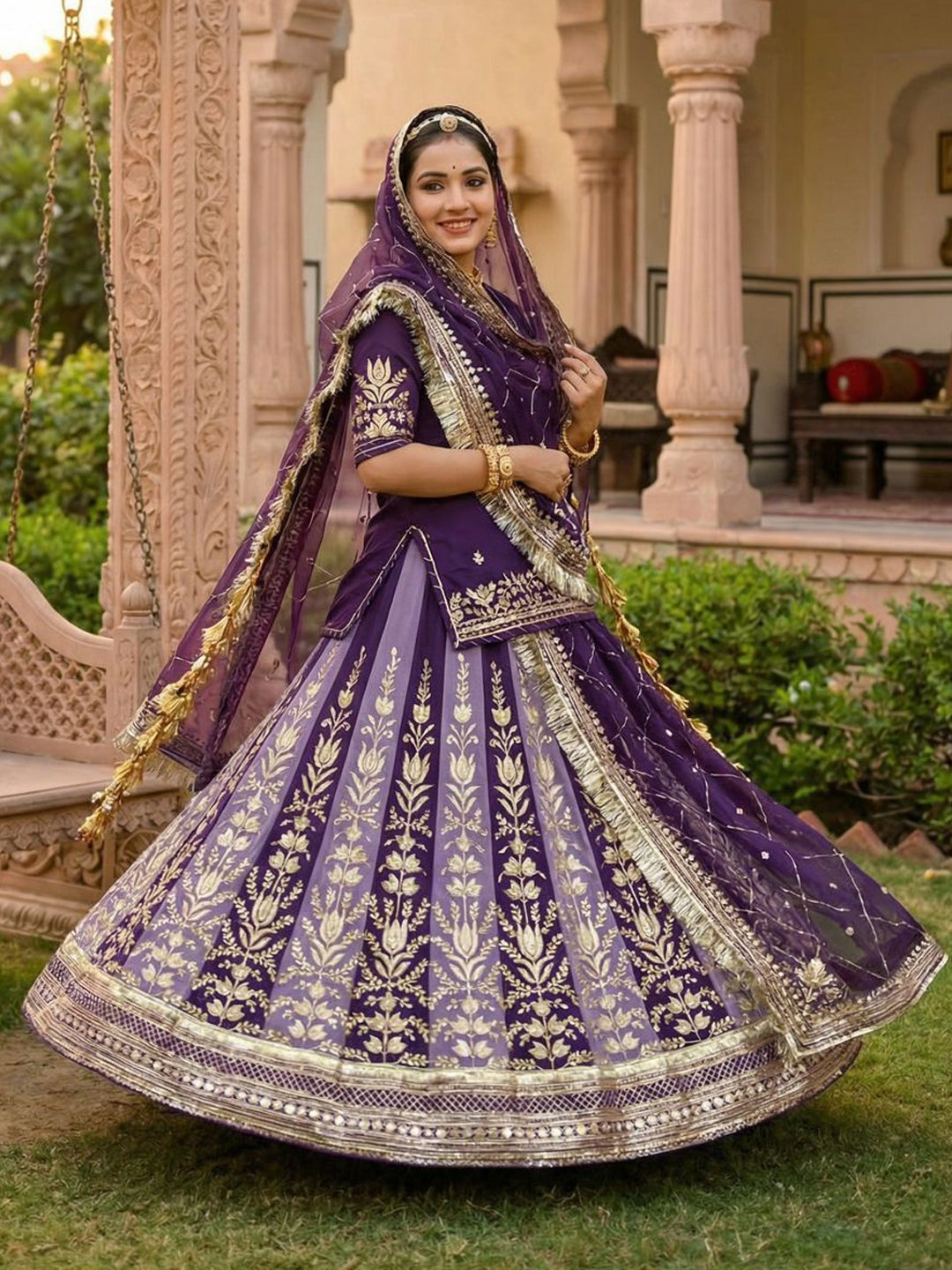 4 Meter Flare Royal Pure Rajputi Poshak Wedding Party Wear Designer Outfit for Women (91784)