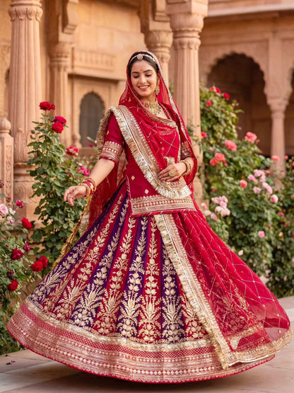 4 Meter Flare Royal Pure Rajputi Poshak Wedding Party Wear Designer Outfit for Women -91802