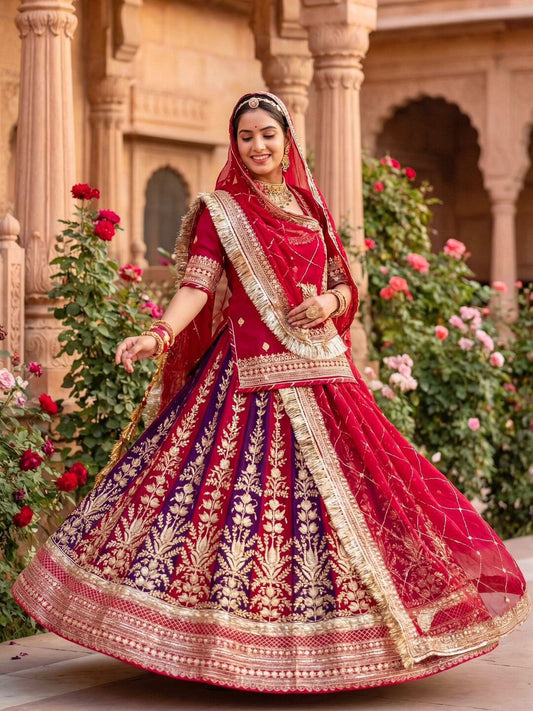 4 Meter Flare Royal Pure Rajputi Poshak Wedding Party Wear Designer Outfit for Women -91802