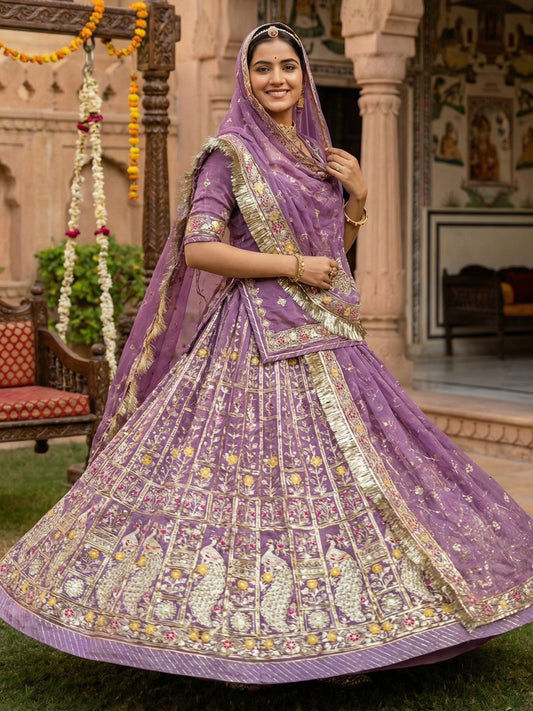4 Meter Flare Fendi Silk Rajputi Poshak Wedding Party Wear Designer Outfit for Women-91807