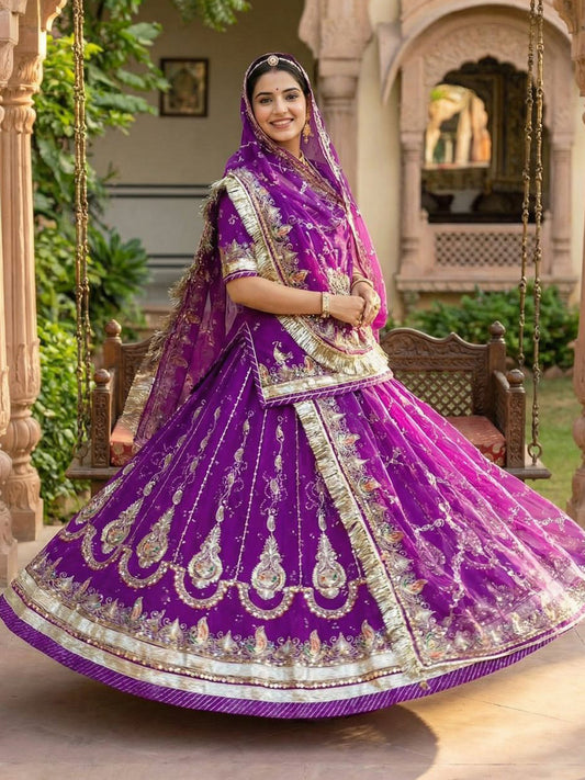 4 Meter Flare Bandhani Vintage Rajputi Poshak Wedding Party Wear Designer Outfit for Women-91840