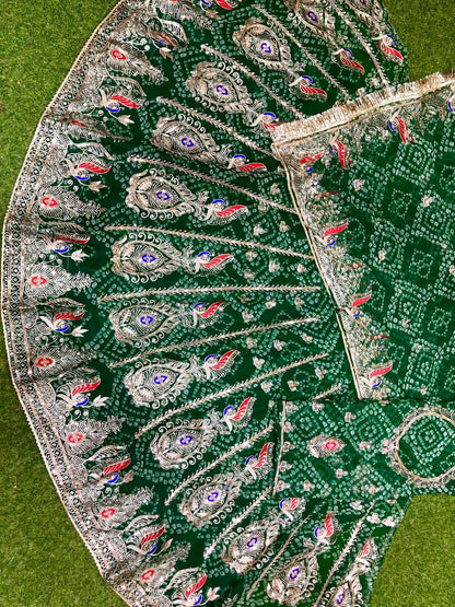 Premium Royal Pure Chunnari Vintage Style Rajputi Poshak in Green-91857