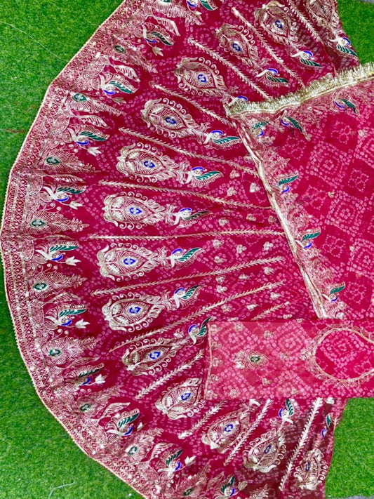 Premium Royal Pure Chunnari Vintage Style Rajputi Poshak in Red-91855